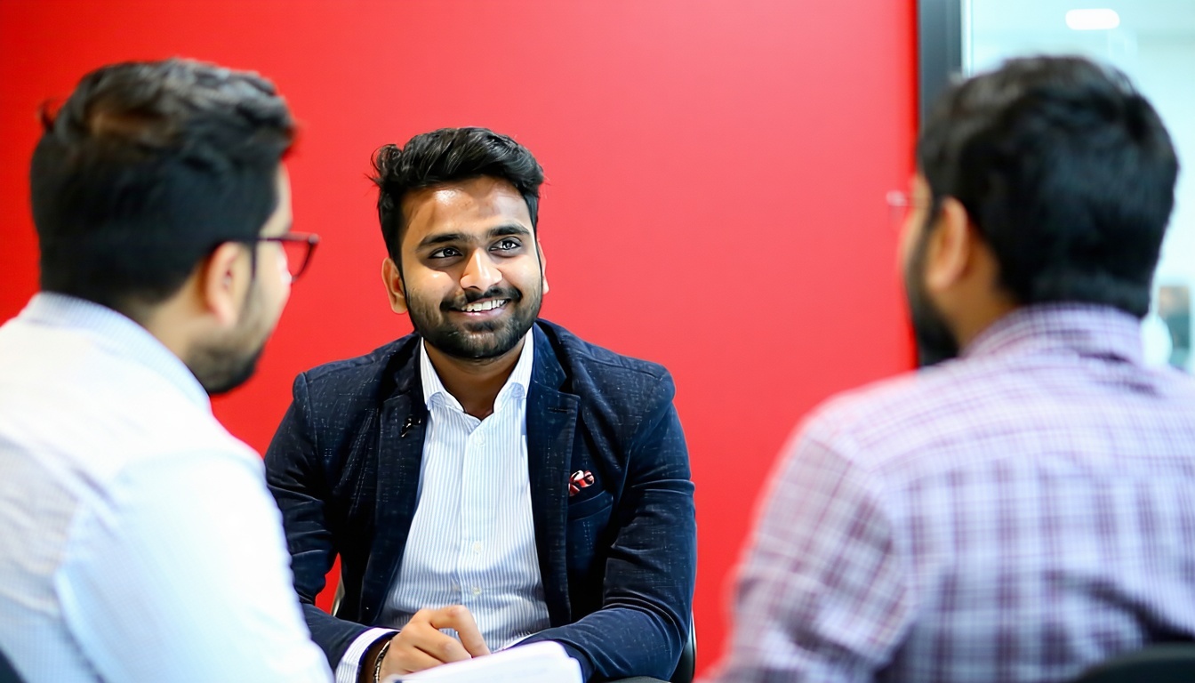 An image of a professional interview setting, with